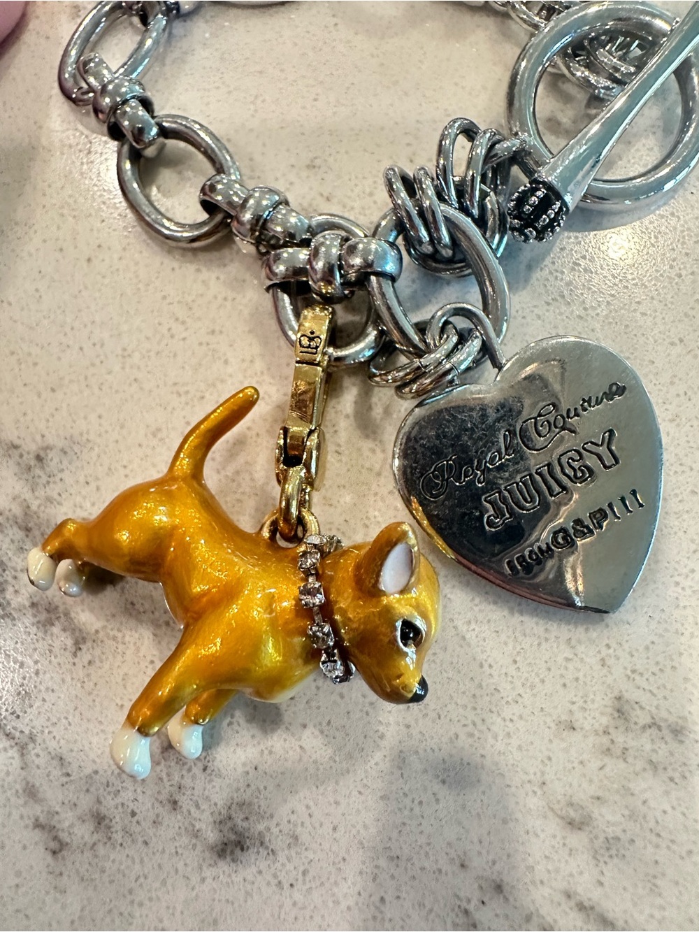 Juicy Couture Yellow Enamel Dog Charm with Silver Heart Tag
